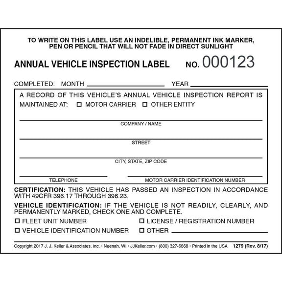 Annual Vehicle Inspection Label 50-pack - 2-Ply, Vinyl with Laminate