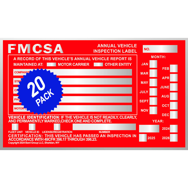 Annual Vehicle Inspection Label Aluminum with Punch Boxes, 20-PACK. Red ...