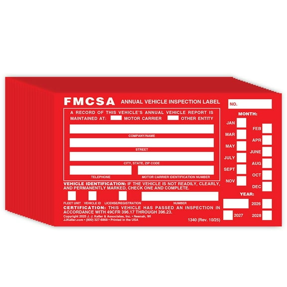 Annual Vehicle Inspection Label with Punch Boxes 20-pk. - 6" x 3.5" Aluminum, Permanent Adhesive - Meet DOT AVIR Requirements