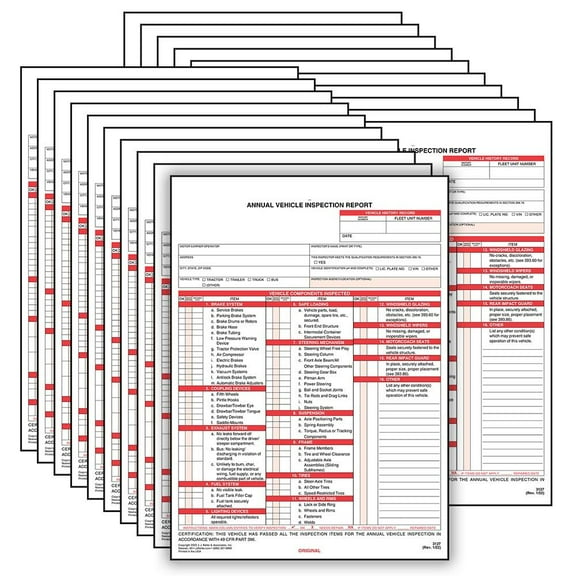 Annual Vehicle Inspection Report Form 20-pk. - Snap-Out Format, 2-Ply, Carbonless, 8.5" x 11.75"