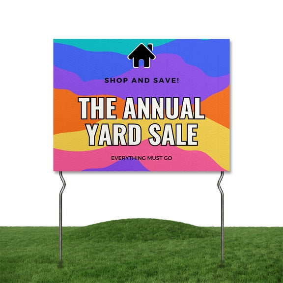Annual Yard Sele Yard Sign by DC | 24"x18" Double Sided Yard Sele Garden Sign with 13” Metal Stakes | Outdoor Signs Waterproof for Lawn, Patio, Sidewalk & House | Set of 1 | Made in USA