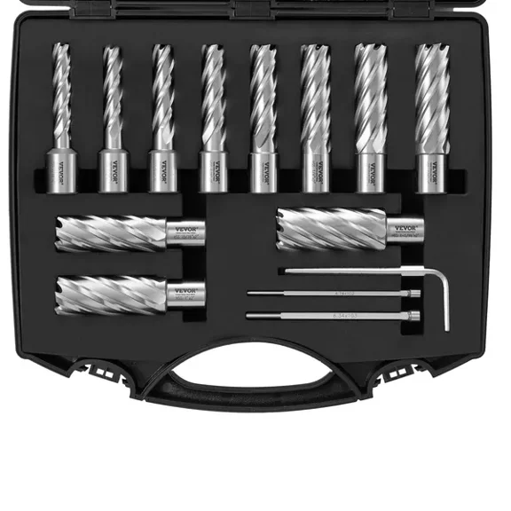 Annular Cutter Set, 13 pcs Weldon Shank Mag Drill Bits, 7/16" to 1-1/16" Cutting Diameter, 2" Cutting Depth, M2AL HSS, with 2 Pilot Pins, Hex Wrench and Portable Case, for Using with Magnetic Dr