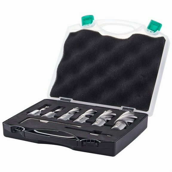 Annular Cutter Set, 6 pcs Weldon Shank Mag Drill Bits, 1/2" to 1-1/16" Cutting Diameter, 1" Cutting Depth, M2AL High-Speed Steel, with Pilot Pin and Portable Case, for Using with Magnetic Drills