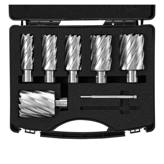Annular Cutter Set 6pc - Mag Drill Bits 1"-2", 2" Depth, M2AL Steel - Universal Shank, with Pilot Pins & Case