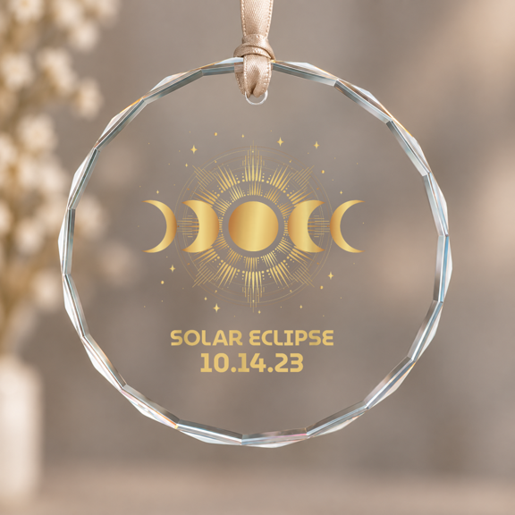 Annular Solar Eclipse America Theme Ornament, Keepsake Decor, Circle Glass Ornament
