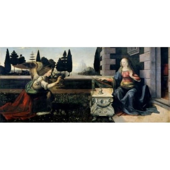 Annunciation, 1472-75, Leonardo da Vinci (1452-1519 Italian), Tempera on wood, Galleria degli Uffizi, Florence, Italy Poster Print (18 x 24)