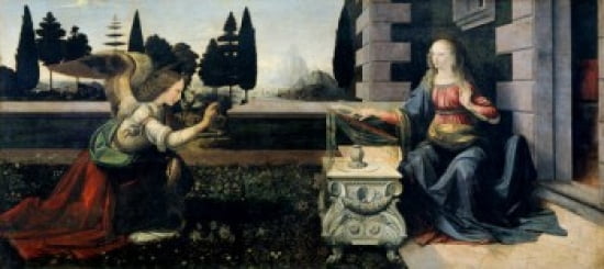 Annunciation 1472-75 Leonardo da Vinci (1452-1519 Italian) Tempera on wood Galleria degli Uffizi Florence Italy Canvas Art - Leonardo da Vinci (18 x 24)