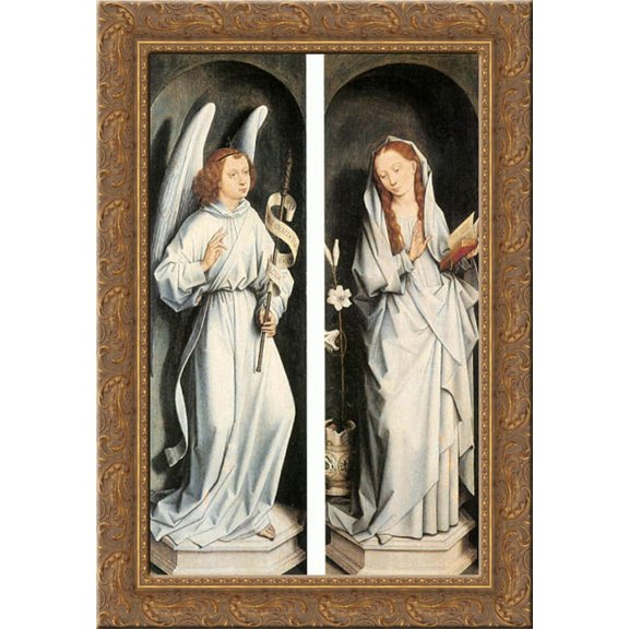 Annunciation 18x24 Gold Ornate Wood Framed Canvas Art by Memling, Hans