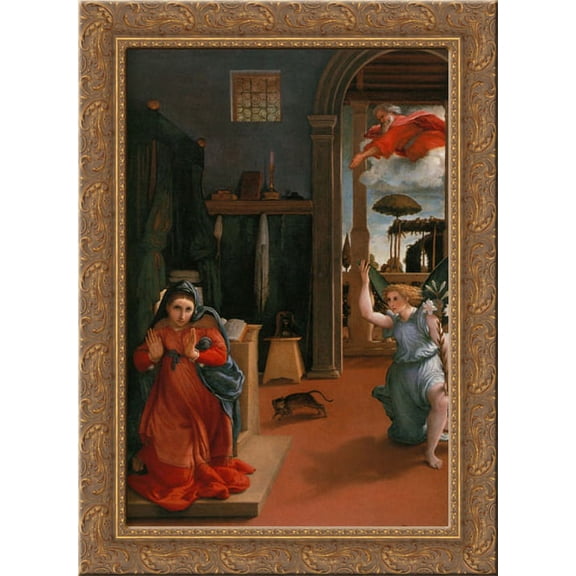Annunciation 19x24 Gold Ornate Wood Framed Canvas Art by Lotto, Lorenzo