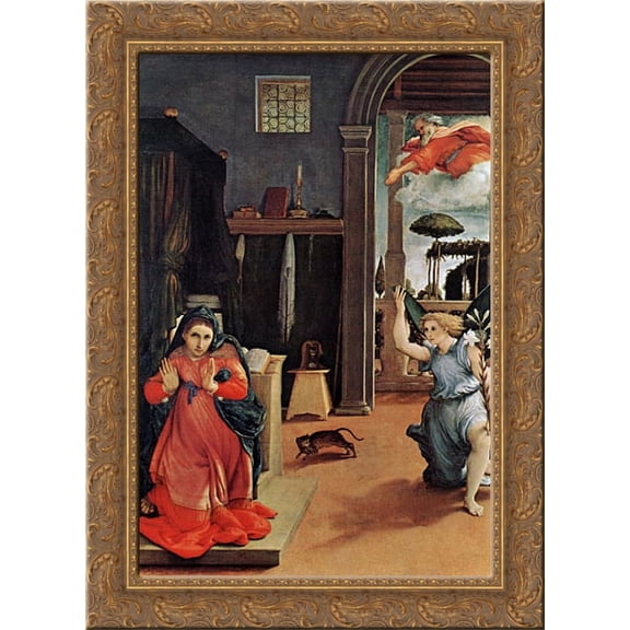 Annunciation 19x24 Gold Ornate Wood Framed Canvas Art by Lotto, Lorenzo