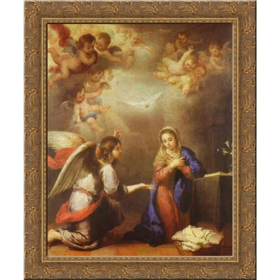 Annunciation 20x24 Gold Ornate Wood Framed Canvas Art by Murillo, Bartolome