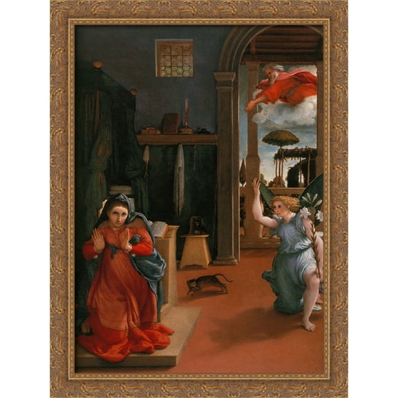 Annunciation 28x38 Large Gold Ornate Wood Framed Canvas Art by Lorenzo Lotto