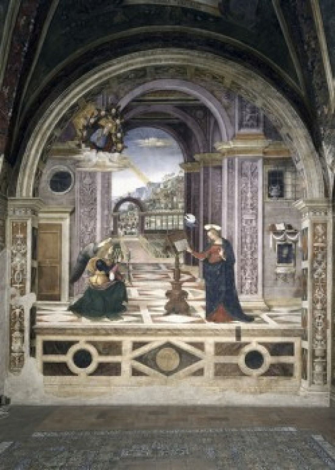 Annunciation Bernardino Pintoricchio (c 1454-1513 Italian) Fresco Cappella Baglioni Church of Santa Maria Maggiore Spello Italy Canvas Art - Bernardino Pinturicchio (24 x 36)