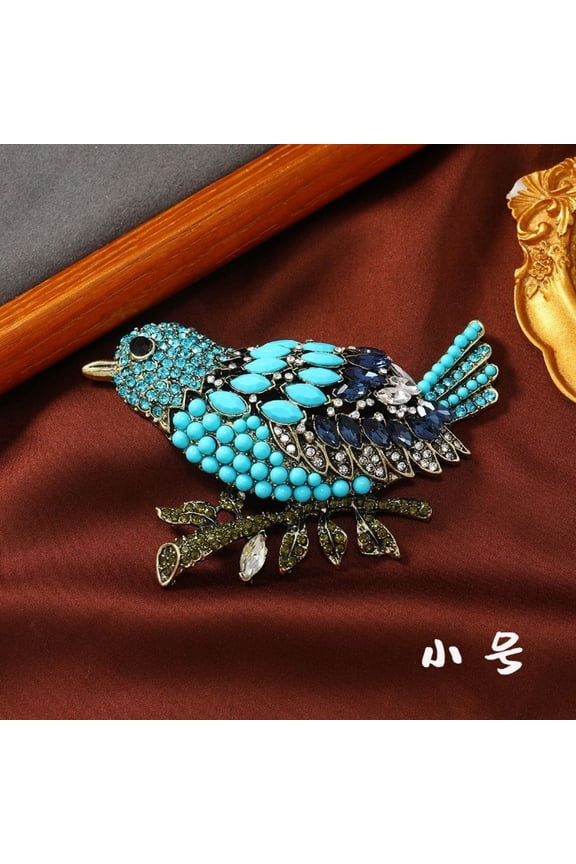 Annunciation Bird Brooch Medieval Magpie Crystal Imitation Turquoise Brooch Pin
