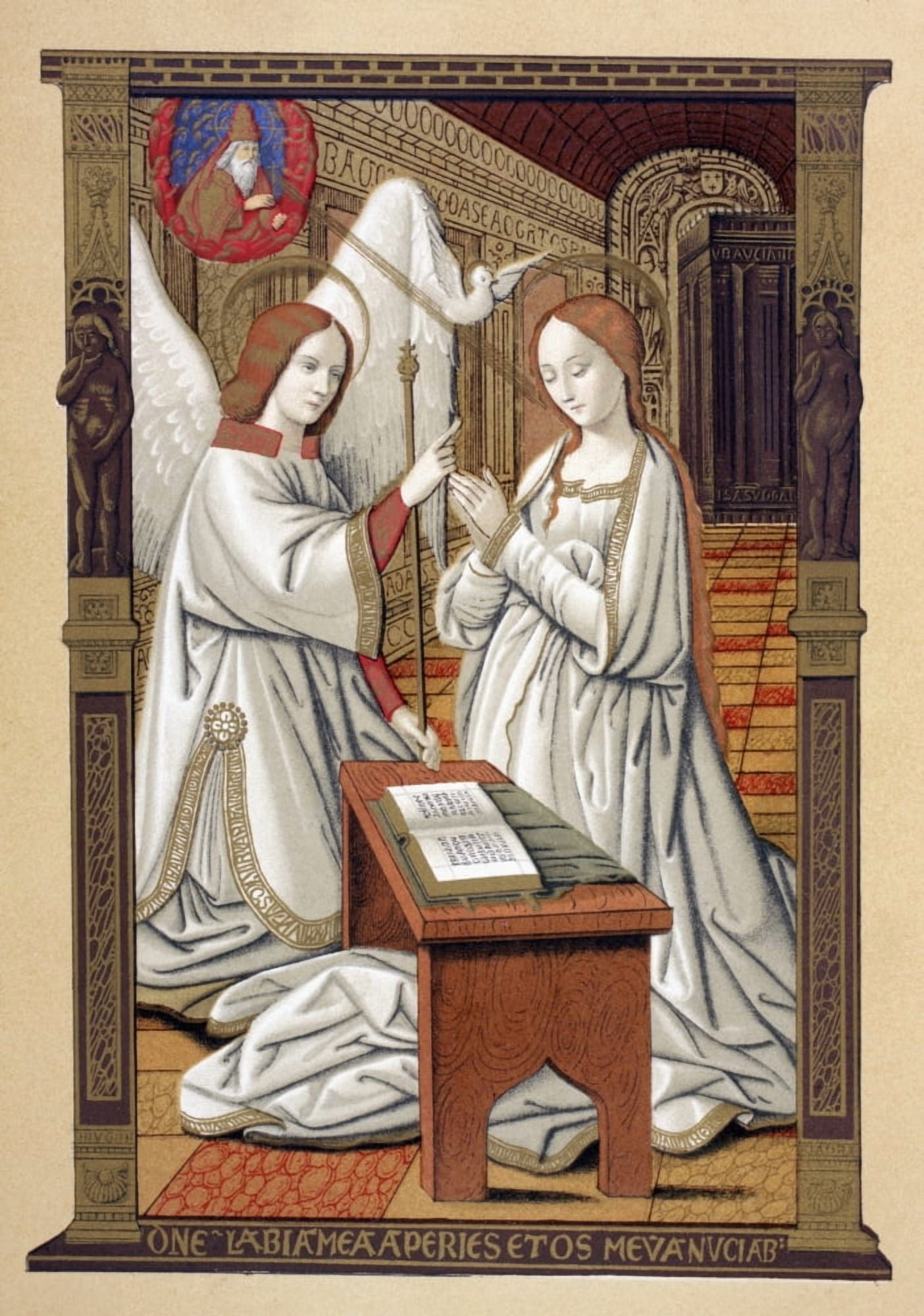 The Annunciation After A Miniature From The 16Th Century Les Petites Heures Danne De Bretagne From Les Artes Au Moyen Age Published Paris 1873 Canvas Art - Ken Welsh  Design Pics (24 x 34)
