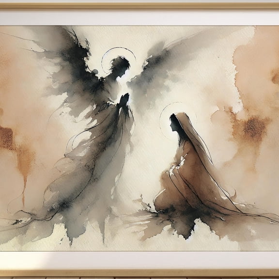 Annunciation To Mary Gabriel And Mary Watercolor Style, Minimalist Christian Art UNFRAMED PAPER POSTER, Home Decor, Vintage Gift, Living Room Dercor