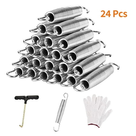 Annvchi 24 Pieces Trampoline Springs 5.5 Heavy Duty Stainless Steel Trampoline Replacement Parts Includes Tool and Gloves, Universal Trampoline Spring Tool