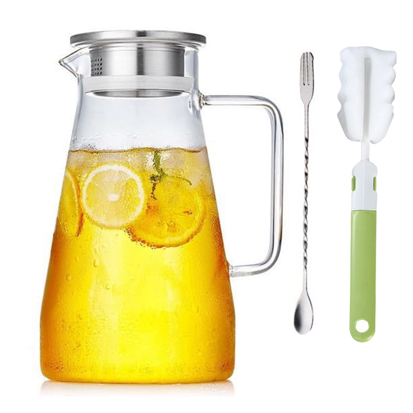 Annvchi 52 Ounces Juice Glasses Set with Pitcher,Water Carafe with Handle,Water Pitcher with Lid Pouring,Large Beverage Pitcher for Hot/Cold Iced Tea & Juice(with Stirring Spoon and Cleaning Brush)