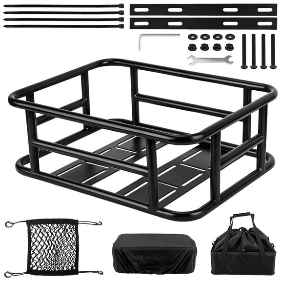 Annvchi Bike Basket Rear, Bicycle Basket with Liner,Waterproof Cover,Cargo Net, Large Bike Back Baskets, Heavy Duty Rear Bicycle Baskets for Most Bikes and E-Bike (Pipe Bike Basket Rear)