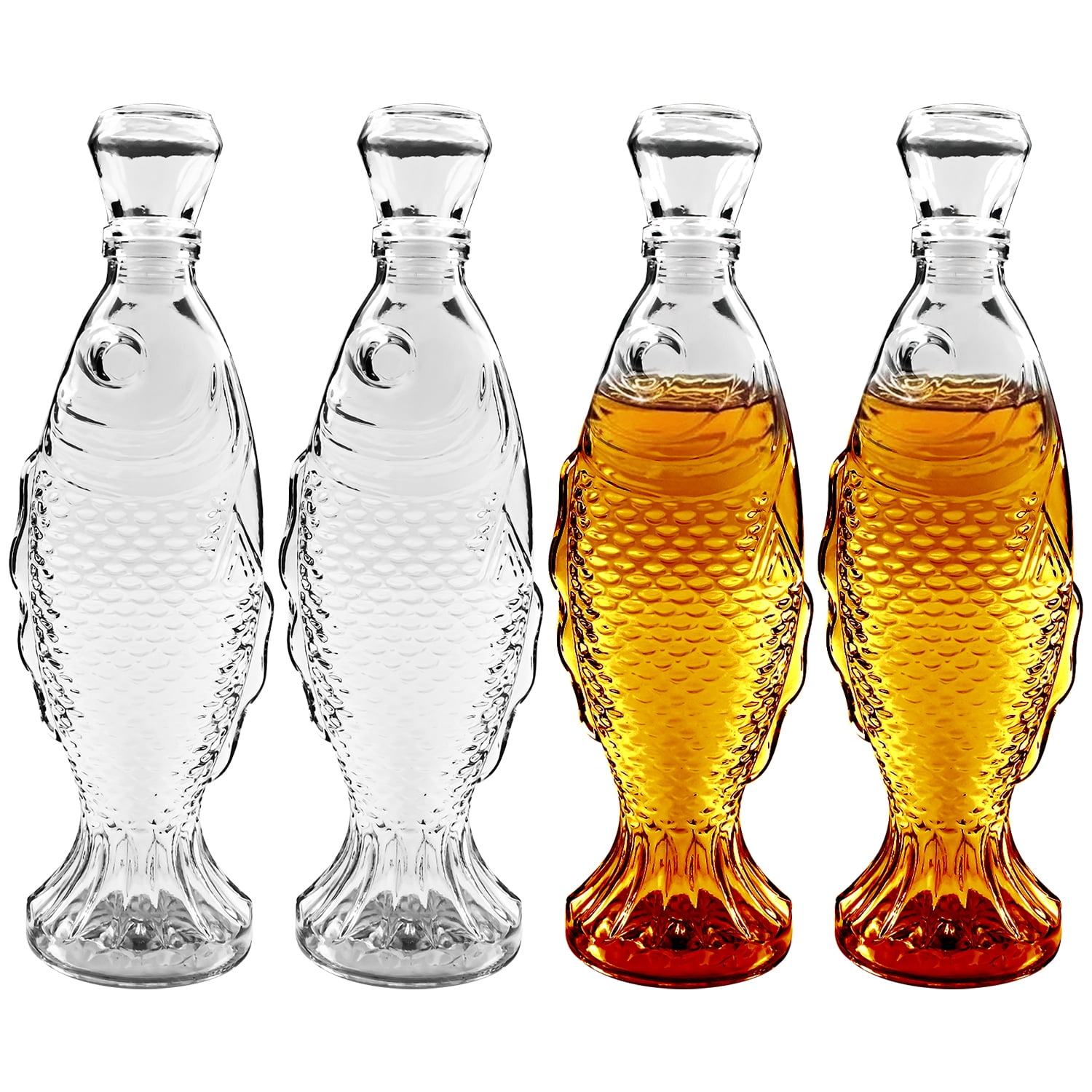 Annvchi Fish Shaped Whiskey Decanter Glass with Lid 500ml x 4Pcs