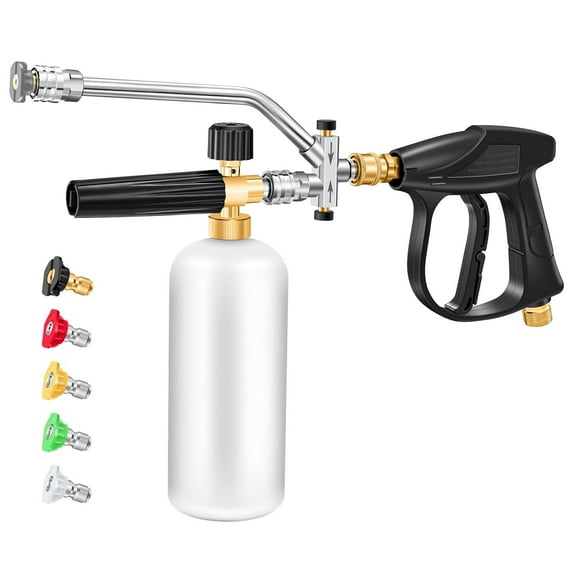 Annvchi Foam Cannon Dual Connector Accessory for Pressure Washer Kit,with Foam Cannon Dual Connector,Pressure Washer Gun for Car Washing and Cleaning,5 Power Washer Sprayer Nozzles