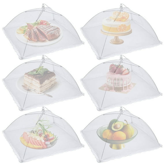 Annvchi Large Food Cover(6 Pack)17x17 Pop-up Mesh Food Covers Tent Umbrella for Outdoors, Screen Tents, Parties Picnics, BBQs, Reusable and Collapsible Food TentsWhite