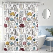 Annvchi Mushroom Floral Shower Curtain, 72 x 72 Inch Fabric Bathroom Curtain with Woodland Botanical Pattern and 12 Hooks