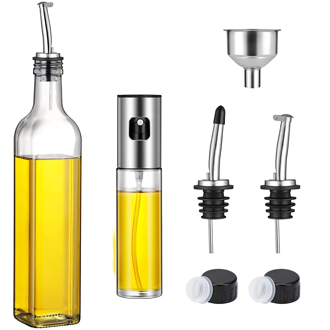 Annvchi Olive Oil Dispenser (17oz) and Oil Sprayer Bottle Set - Kitchen Cooking Olive Oil Vinegar - Glass Container with Drip - 100ml Cooking Oil Sprayer