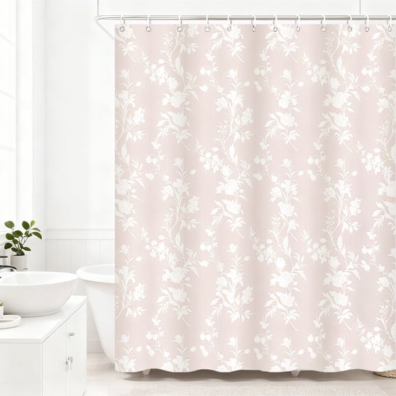 Annvchi Peel and Stick Floral Wallpaper, Vintage White Flower Pattern on Blush Pink Background, Removable Decorative Wall Covering for Bedroom, Living Room, Nursery