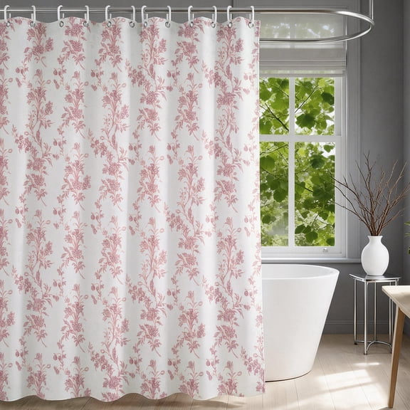 Annvchi Pink Floral Shower Curtain, 72 x 72 Inch Fabric Bathroom Curtain with Vintage Botanical Pattern and 12 Hooks