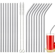 Annvchi Stainless Steel Straws, 304 Reusable, Metal Straw Set, Non-Toxic with Cleaning Brush (6 Straight 6 Bend 2 Brush Silver)