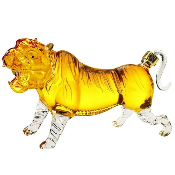 Annvchi Whiskey Decanter Glass with Lid 1000ml, Tiger Animal Liquor Decanters for Bourbon, Tequila, Scotch, Vodka, Dad Gifts for Fathers Clear
