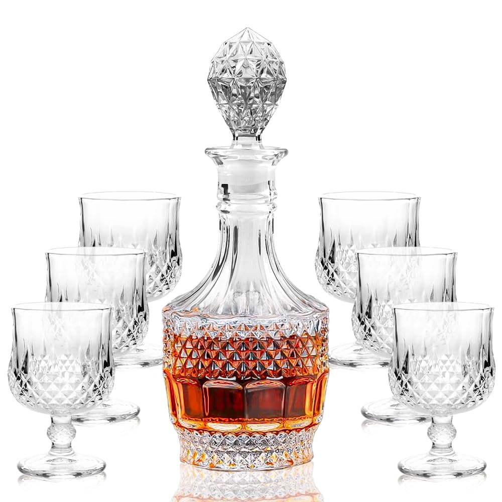 Annvchi Whiskey Decanter Sets for Men with 6 Glasses, Crystal Decanters