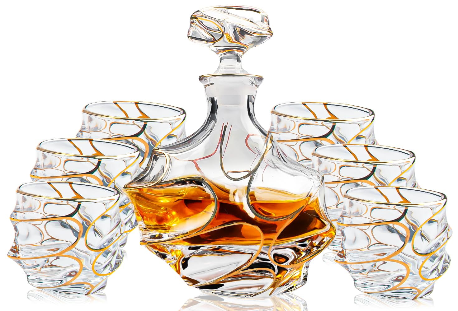 Annvchi Whiskey Decanter Sets for Men with 6 Glasses, Crystal Decanters with Lid for Bourbon