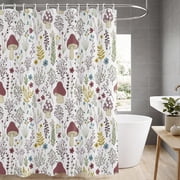 Annvchi Woodland Mushroom Floral Shower Curtain, 72 x 72 Inch Fabric Bathroom Curtain with Cottagecore Botanical Pattern and 12 Hooks