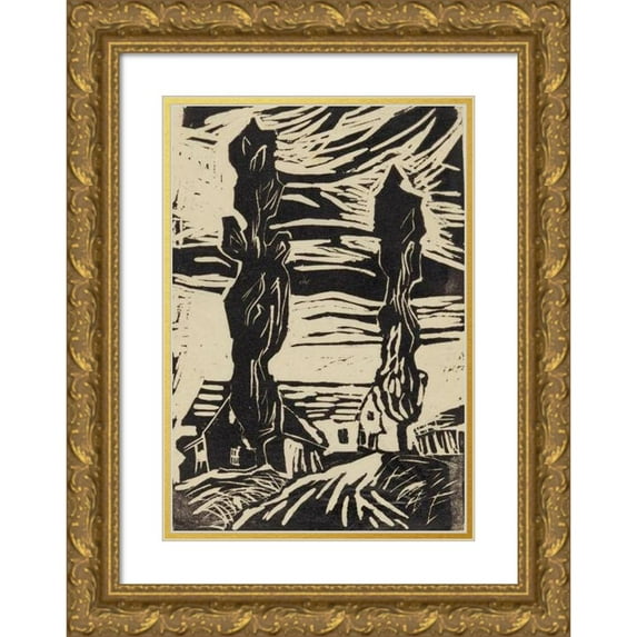 Anny Dollschein 11x14 Gold Ornate Wood Frame and Double Matted Museum Art Print Titled - Village