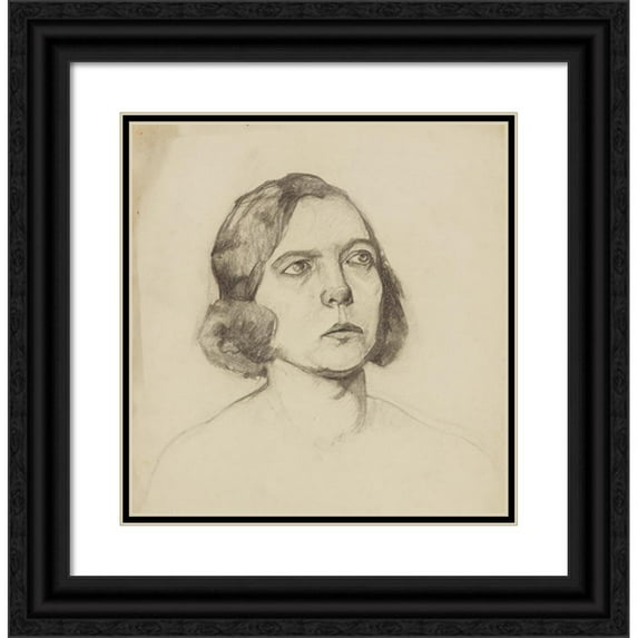 Anny Dollschein 12x12 Black Ornate Wood Framed Double Matted Museum Art Print Titled: Women's Portrait