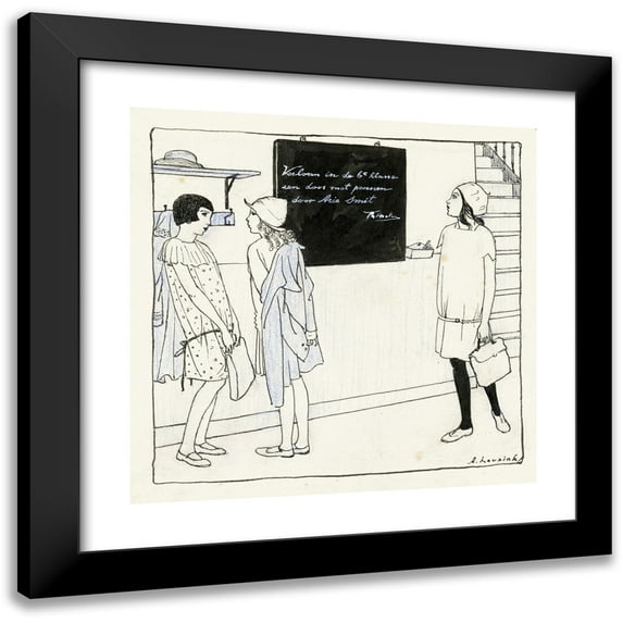 Anny Leusink 12x12 Black Modern Framed Museum Art Print Titled - Elsje Looking at a Blackboard (1926)