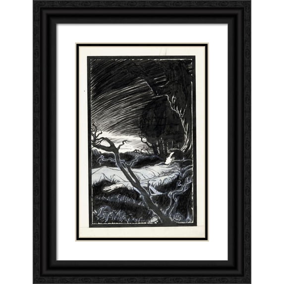Anny Leusink 17x24 Black Ornate Framed Double Matted Museum Art Print Titled: Willem Sleeps in a Landscape at Night (1926)