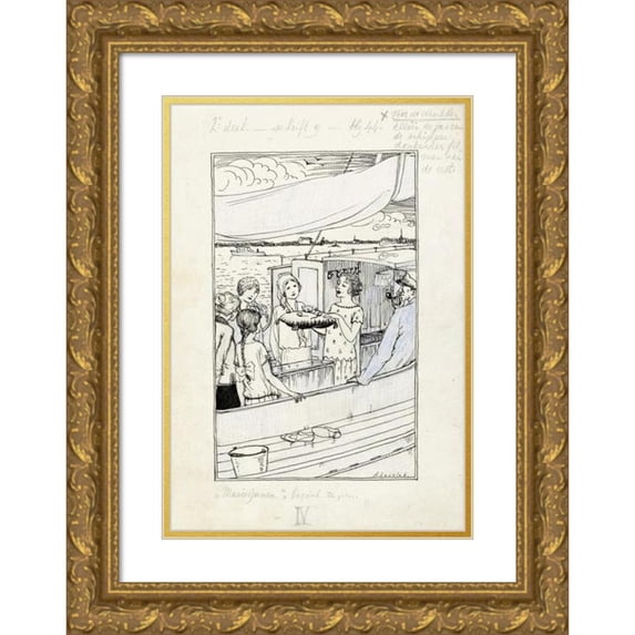 Anny Leusink 18x24 Gold Ornate Framed and Double Matted Museum Art Print Titled - Girl Presents an Object on a Pillow (1925)
