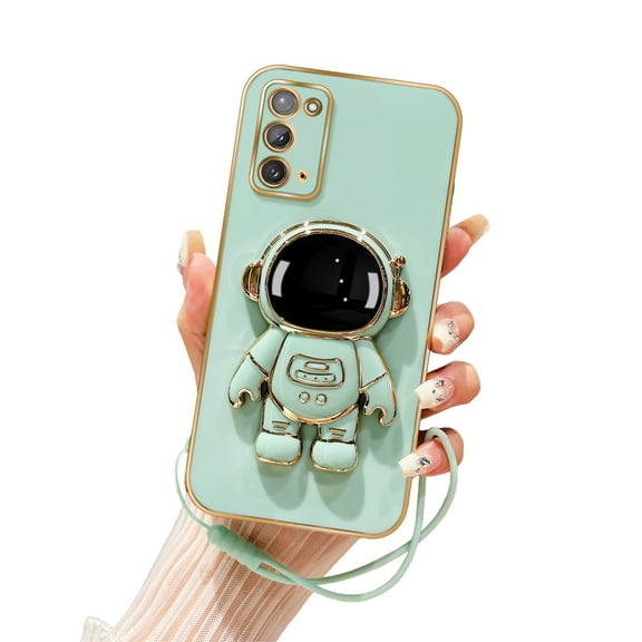 Annyojo for Galaxy Note 20 Phone Case Cute 6D Astronaut Case with Stand Function,with Lanyard Luxury Plating Case Cover Luxury Case for Samsung Galaxy Note 20 6.7 inch, Cyan