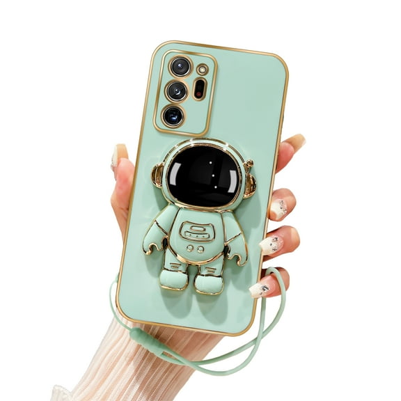 Annyojo for Samsung Galaxy Note 20 Ultra Phone Case Cute 6D Astronaut Case with Stand Function,with Lanyard Luxury Plating Case Cover Luxury Case for Note 20 Ultra 6.9'', Cyan