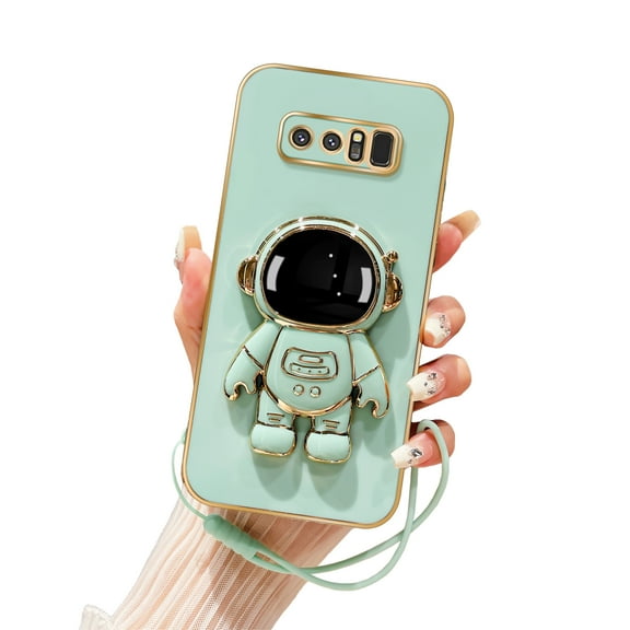 Annyojo for Samsung Galaxy Note 8 Phone Case Cute 6D Astronaut Case with Stand Function,with Lanyard Luxury Plating Case Cover Electroplated Case for Galaxy Note 8 Case, Cyan