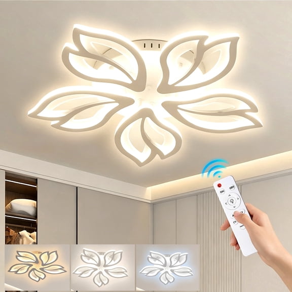 Anoak Ceiling Light,Dimmable Modern LED Ceiling Light with Remote, 23.6" 5-Petal Flower Light Fixtures for Living Room, Dining Room, Bedroom, Kitchen