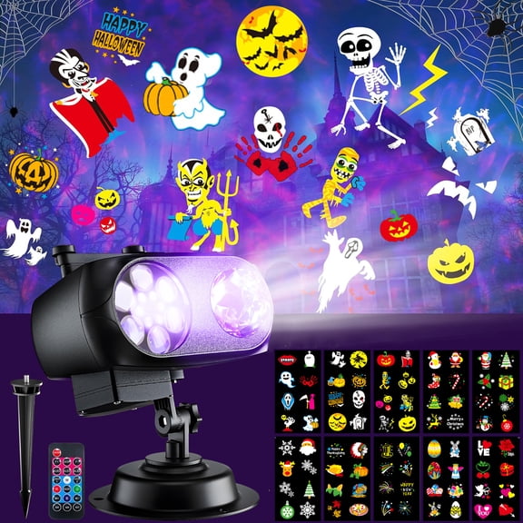 Anoak Halloween Projector Light, 80 Patterns &10 Ocean Wave Waterproof Holiday Projector Lights for Halloween Decorations Outdoor or Indoors