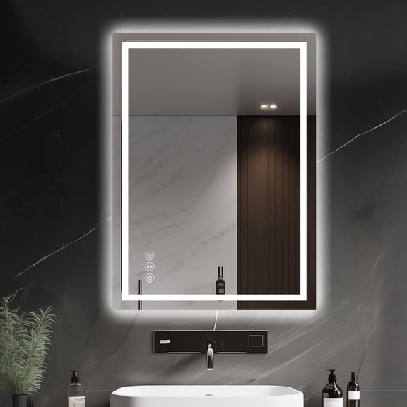 Anoak LED Bathroom Mirror, 24"x 32" Lighted Anti-fog LED Bathroom Vanity Mirror with Dual Light Source, 3 Color Lights, Horizontal & Vertical