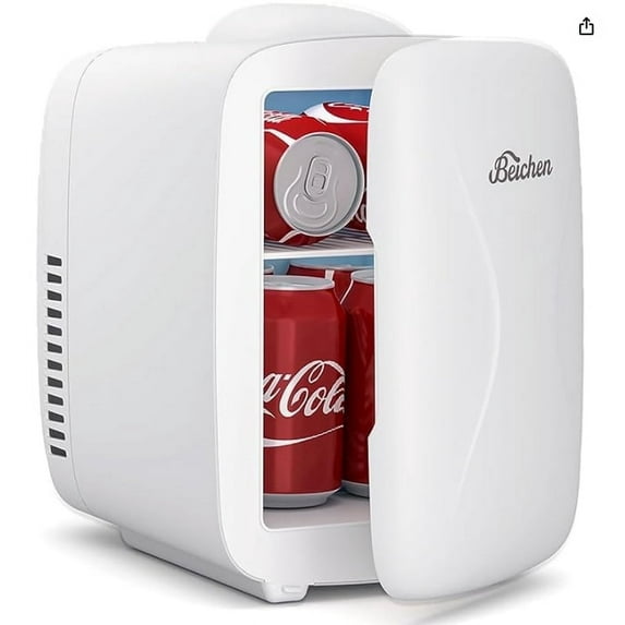 BEICHEN Mini Fridge, 4L/6 Can Small Refrigerator for Bedroom, Car, Office & Dorm,110V AC/ 12V DC Thermoelectric Cooler and Warmer for Cosmetics, Beverage and Food, (Matte White)
