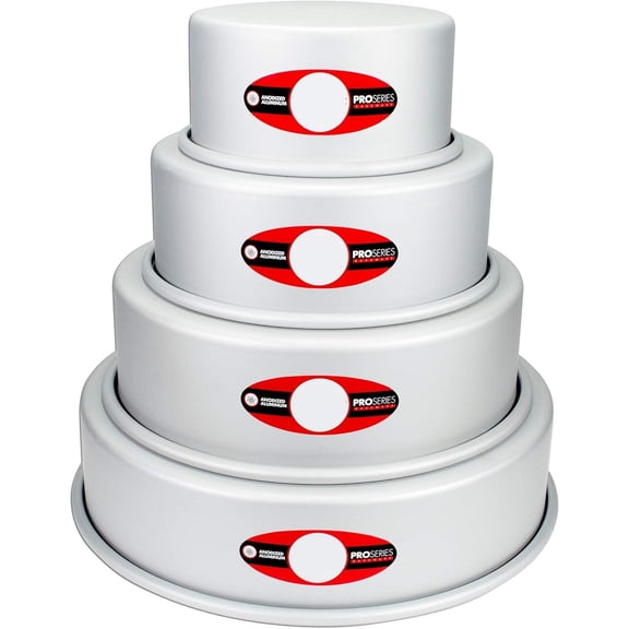 Anodized Aluminum 4-Tiered Even Round Cake Pan Set, 3 Inch Depth