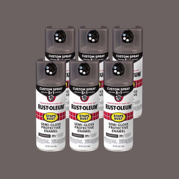6 Pack, Anodized Bronze, Rust-Oleum Stops Rust Custom Spray 5 in 1 Semi-Gloss Spray Paint-376911, 12 oz