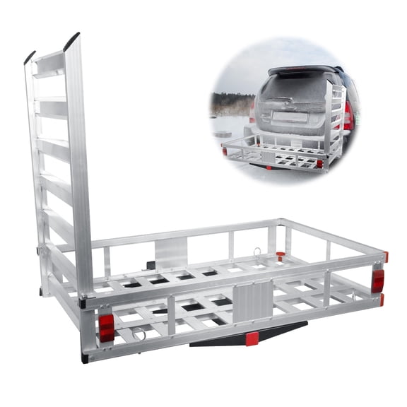 Anodized Hitch Cargo Carrier, Aluminum Hitch Mounted Carrier, Trailer Hitch Rack Basket, 6 Reflectors for Pickups, Sedans, Camping